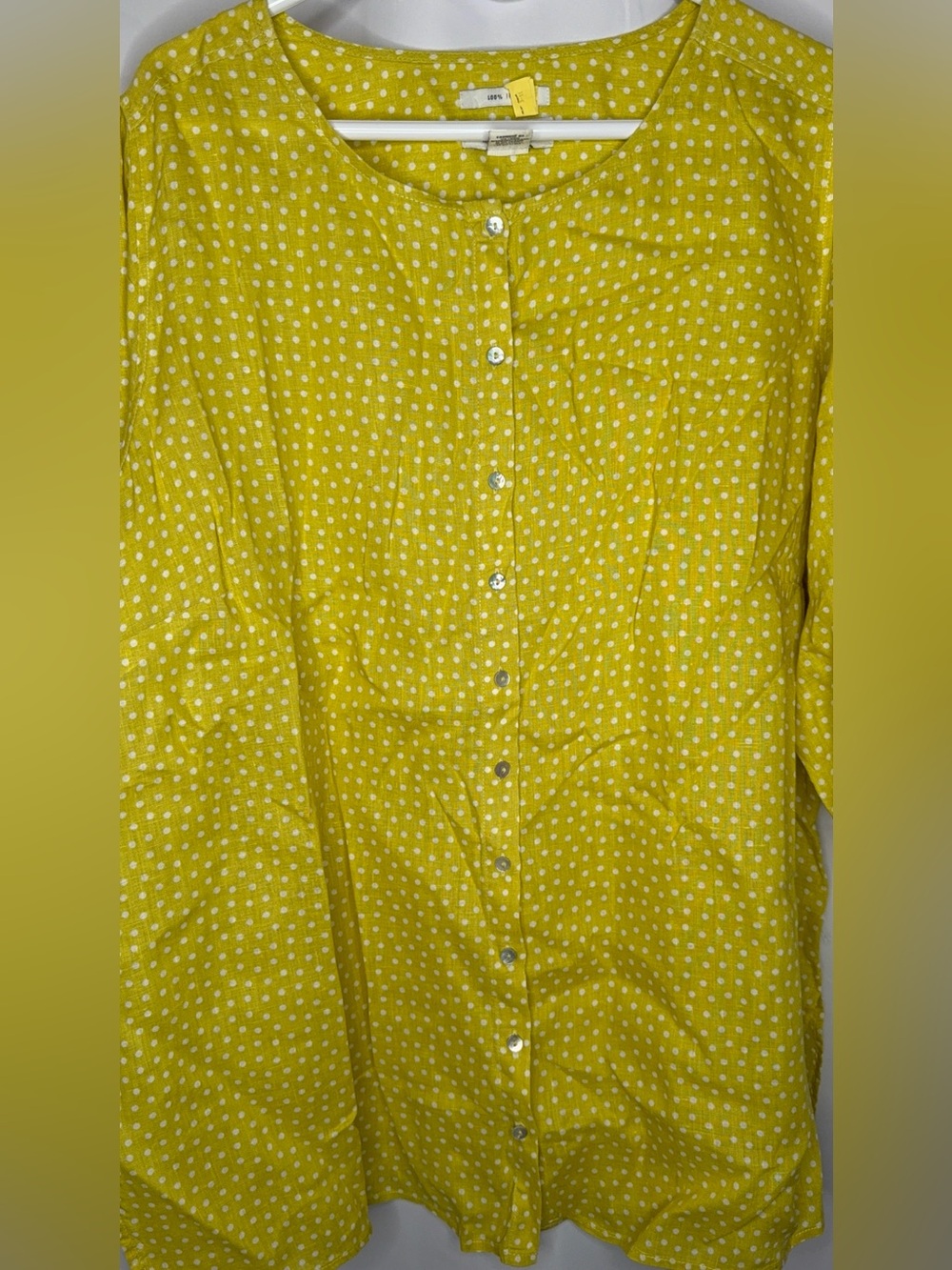 Rachel Zoe Yellow Linen Polka Dot Tunic 100% linen  Size 2x